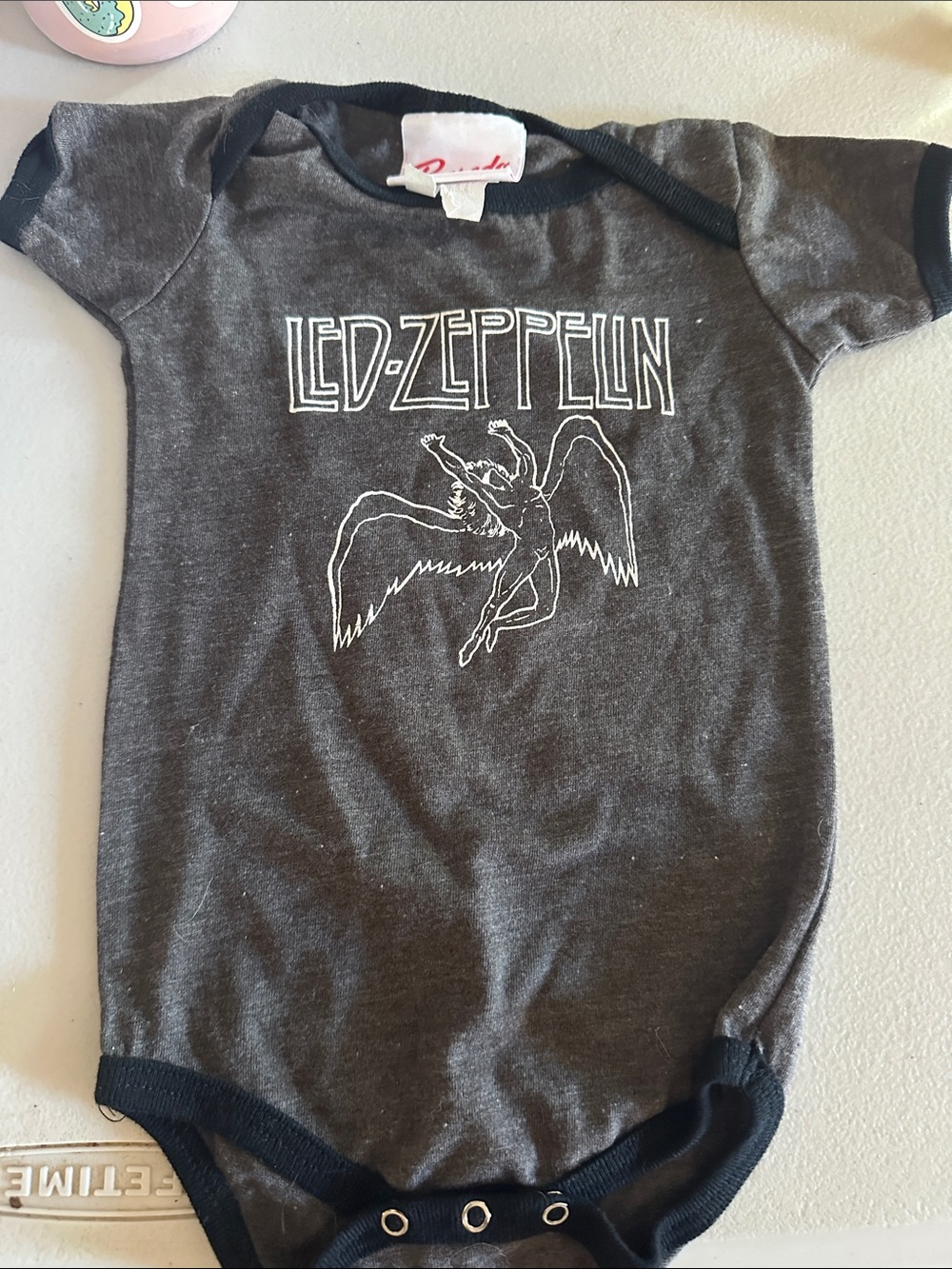Bravado Charcoal Gray Led Zeppelin Baby Bodysuit with Black Trim